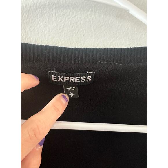 Express Sweater Women's Medium Black Cardigan Button Front Preppy Academia Twee - Picture 2 of 6